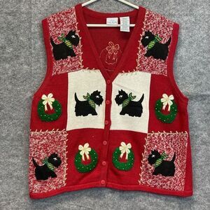 BOBBIE BROOKS Women’s 18W/20W Red Vest Scottie Dog Ugly Christmas Sweater